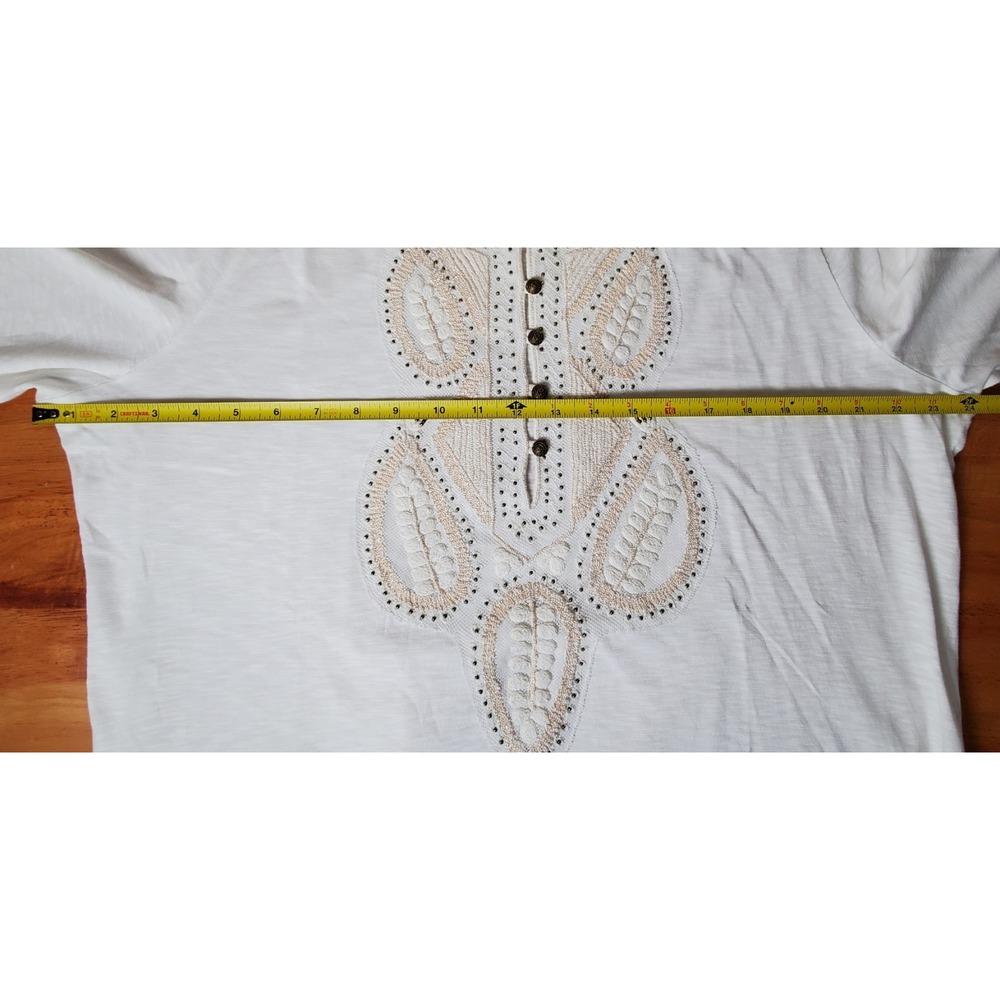 Soft Surroundings Embroidered Beaded Hooded Tunic Top 1X Cotton White 3/4 Sleeve - Picture 8 of 9